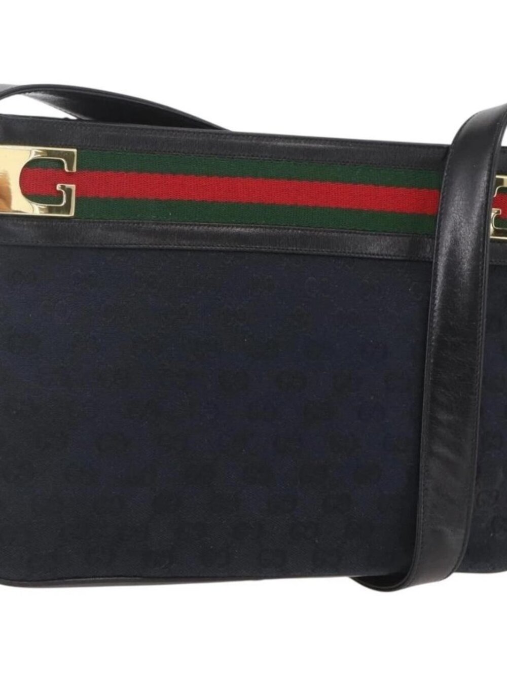 GUCCI GG Canvas Web Sherry Line Shoulder Bag Black Red Green Auth 162953 - Picture 2 of 16